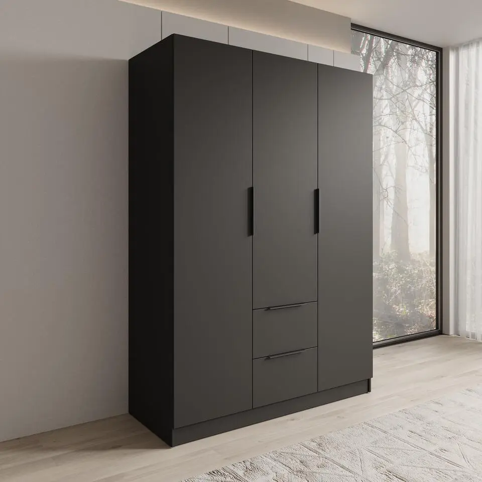 Meubella - Caliero - Kledingkast 3-deurs - Zwart - 150x60x216 cm