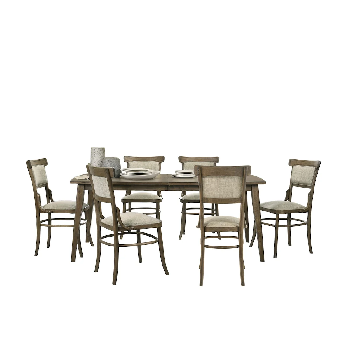 Vintage Style 7-Pc Wooden Dining Table Set with 6 Upholstered Chairs