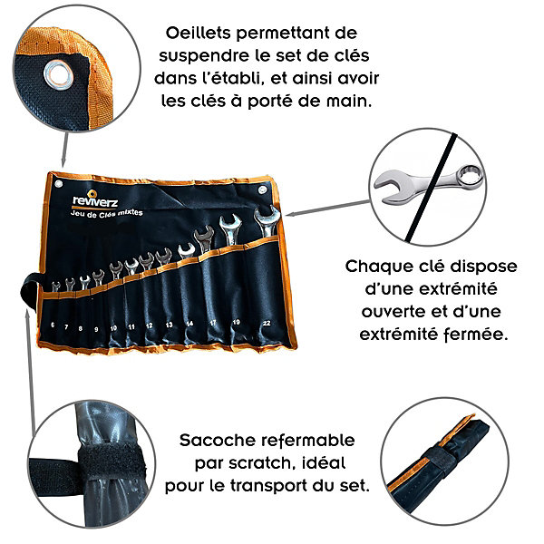 Jeu de clés mixtes 12 pièces (6-14, 17, 19, 22 mm)