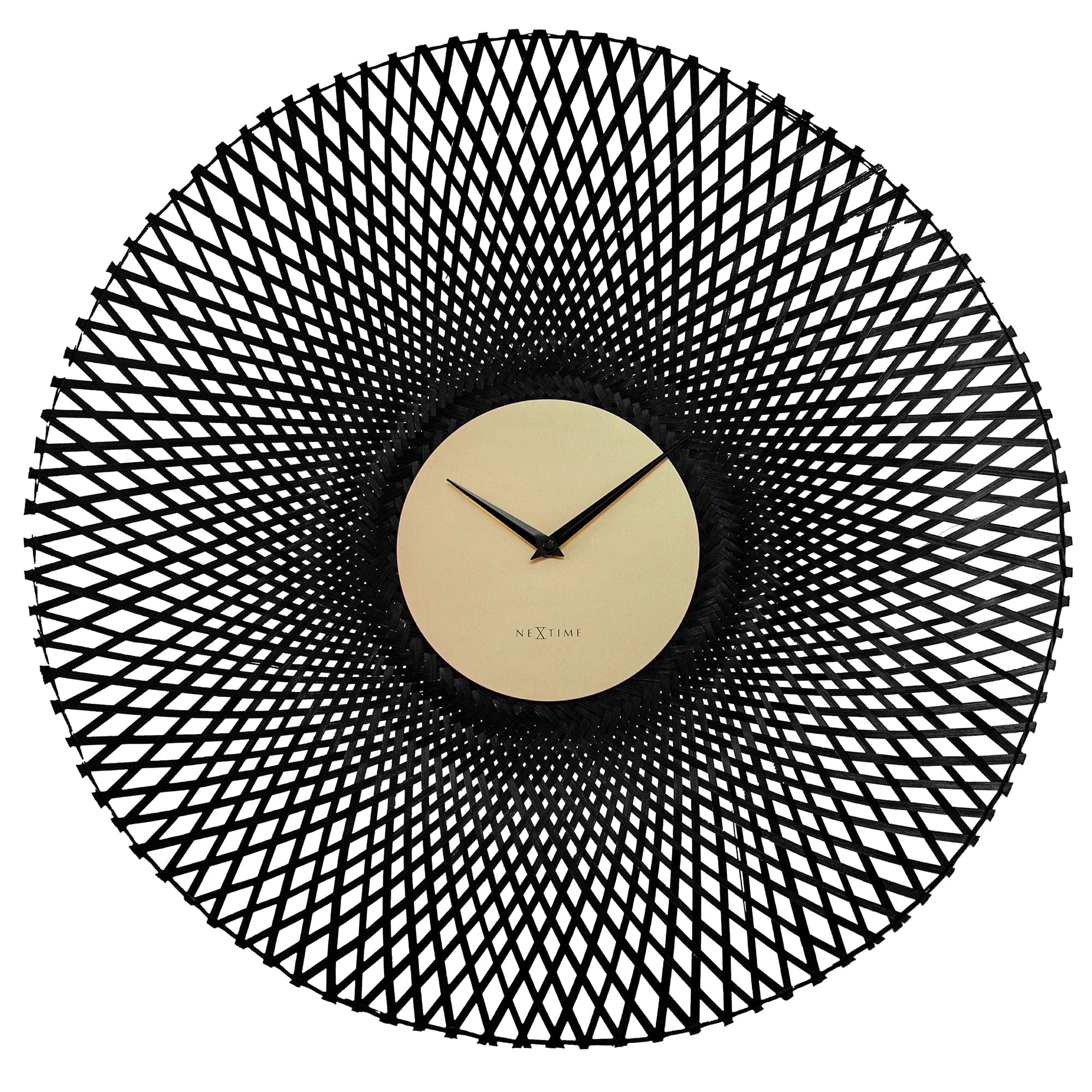 NeXtime - Wandklok 60 cm - Stille - Zwart - Bamboe - NeXtime 'Vortex'