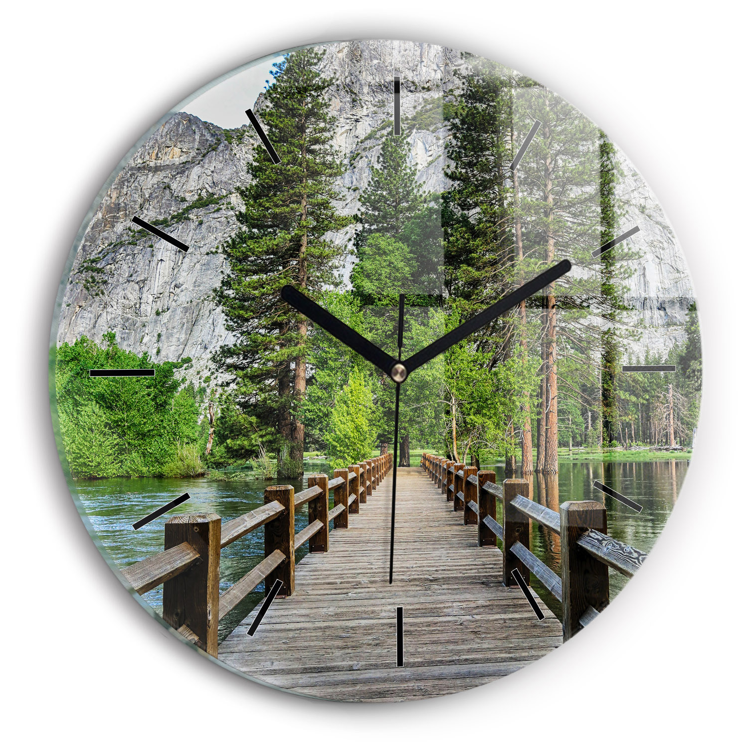 Cichy Zegar Dekoracyjny ścienny Drewniany most Yosemite fi30