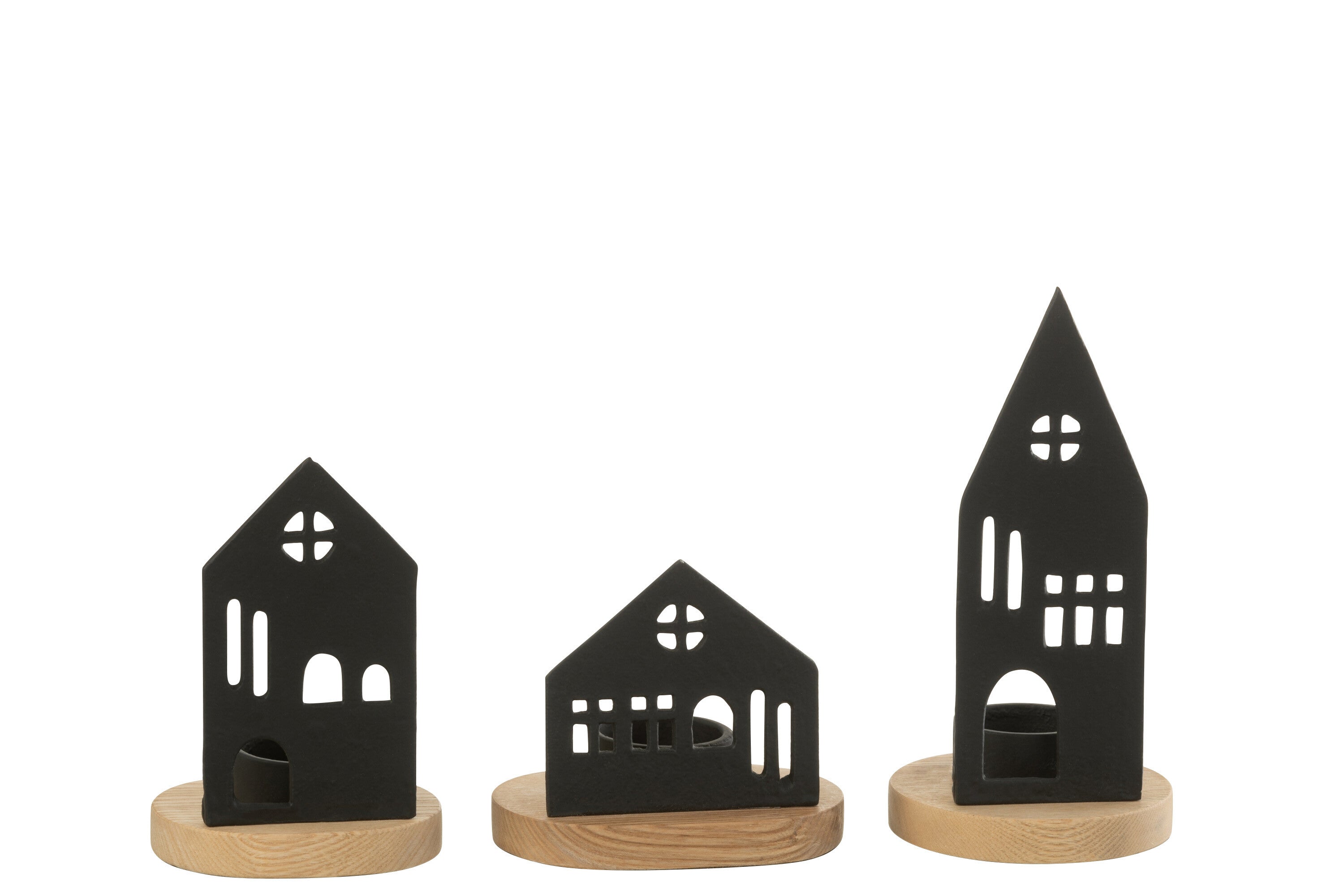 J-Line kaarshouder Huis - aluminium hout - zwart - 3 stuks