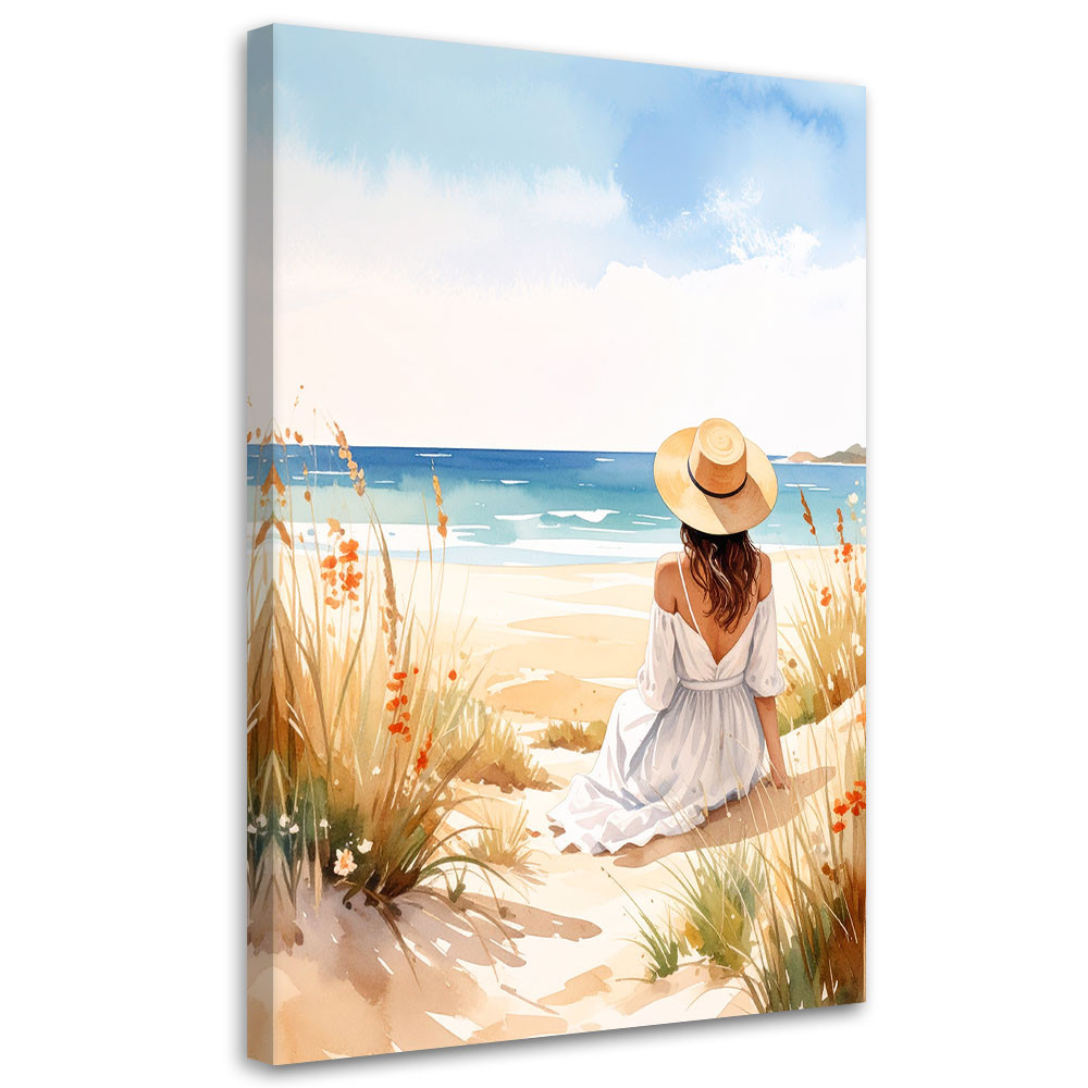 Obraz do salonu sypialni, Kobieta plaża morze pejzaż 20x30
