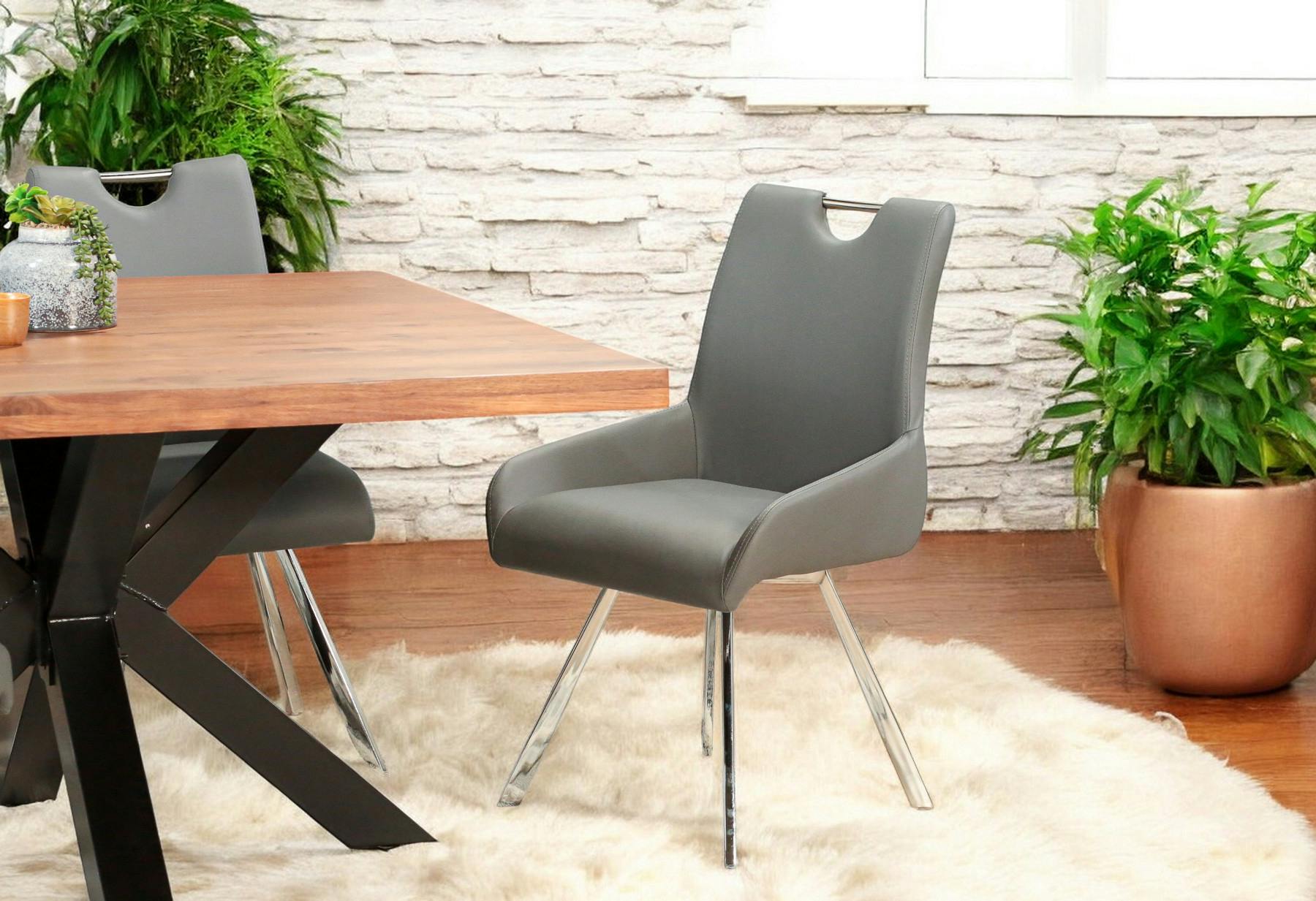 Chaise fauteuil anthracite avec poignée (lot de 2) HELSINKI
