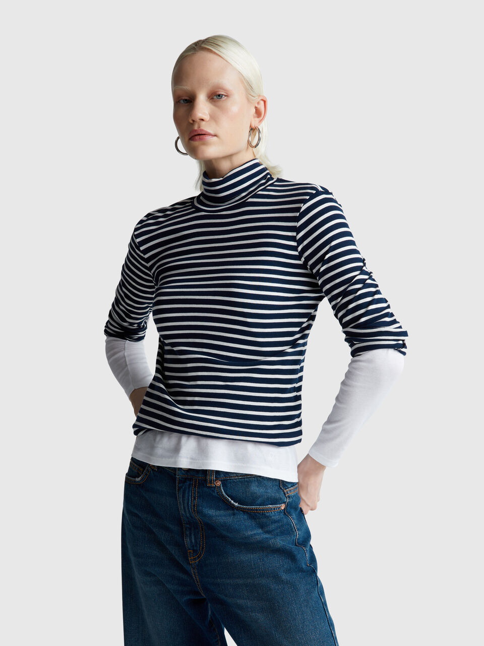 Striped turtleneck t-shirt