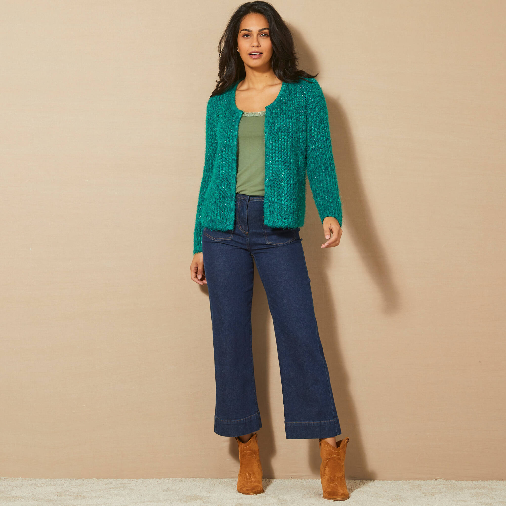 Gilet paletot, maille perlée fantaisie
