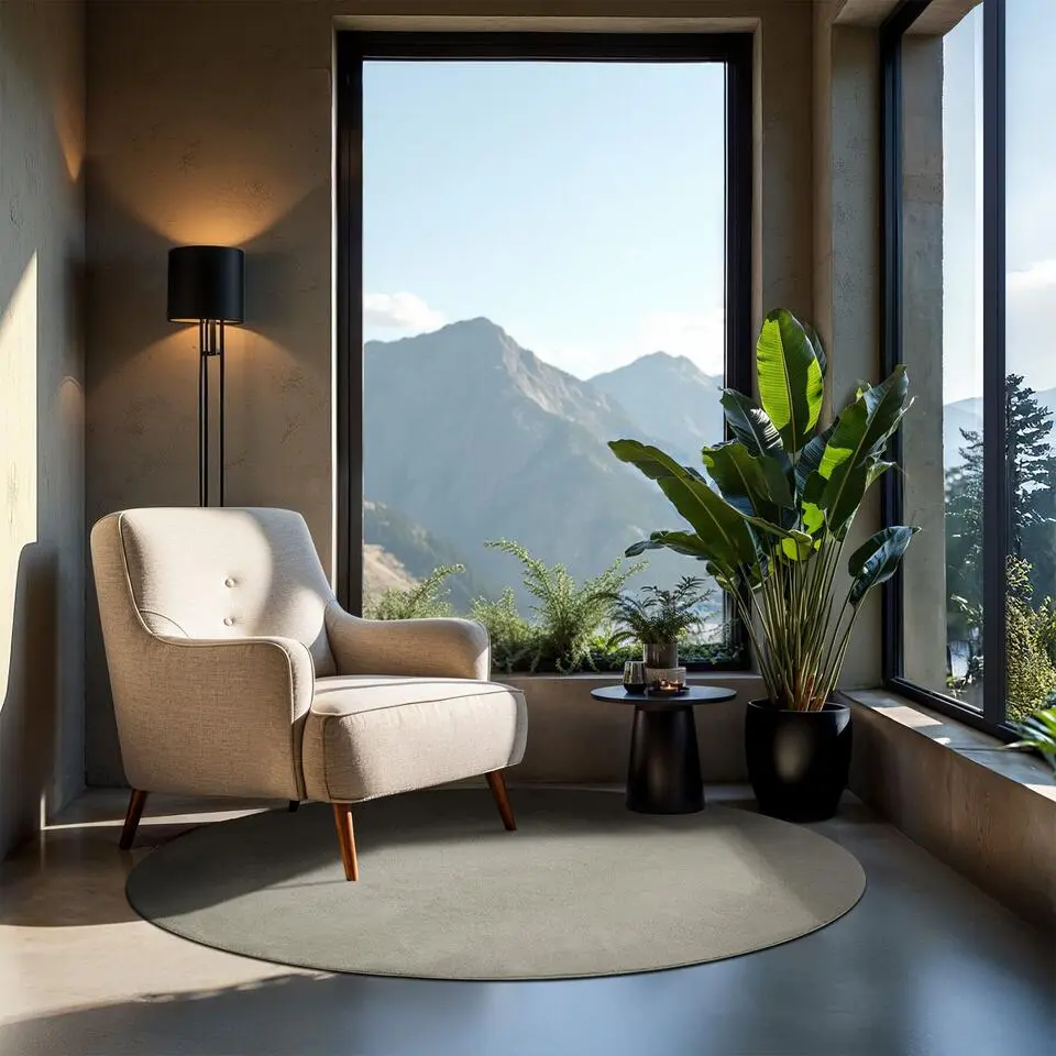 tectake? Kortpolig vloerkleed Soft Zone &Oslash; 120 cm - Zandkleur