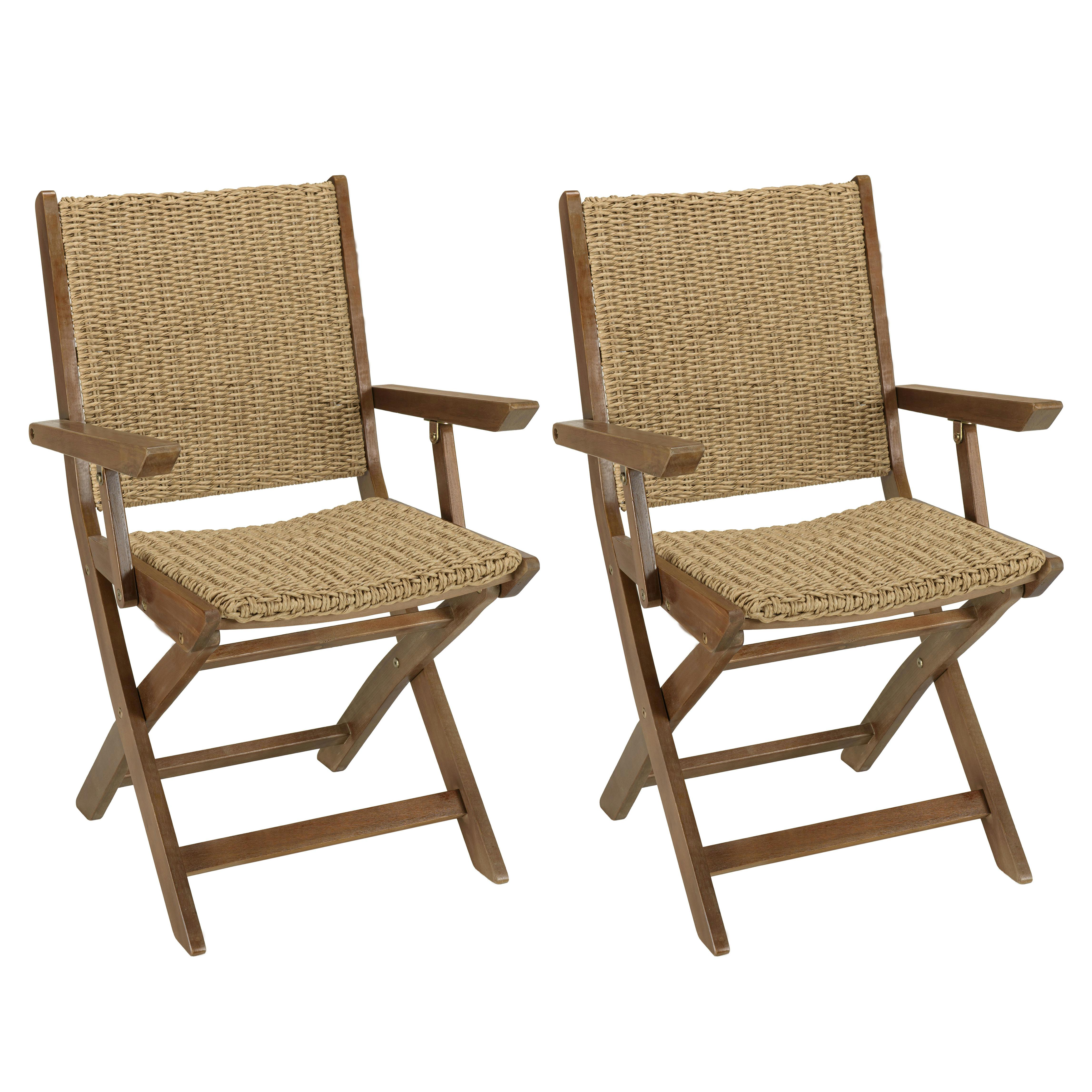 Lot de 2 fauteuils pliants acacia huilé et rotin synthétique OSTIA