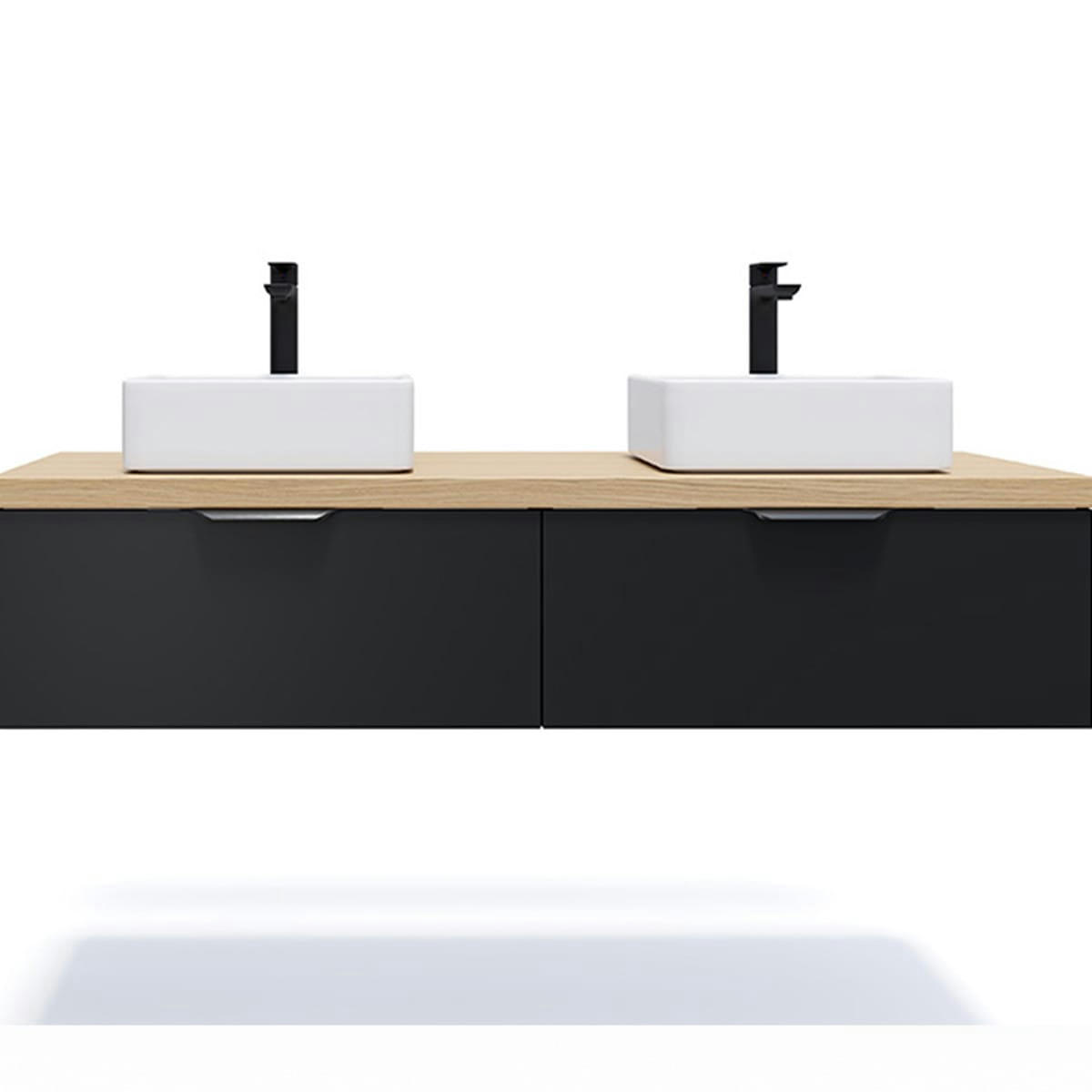 SOHO - Meuble salle de bain 2 vasques posées 140cm 2 tiroirs Noir