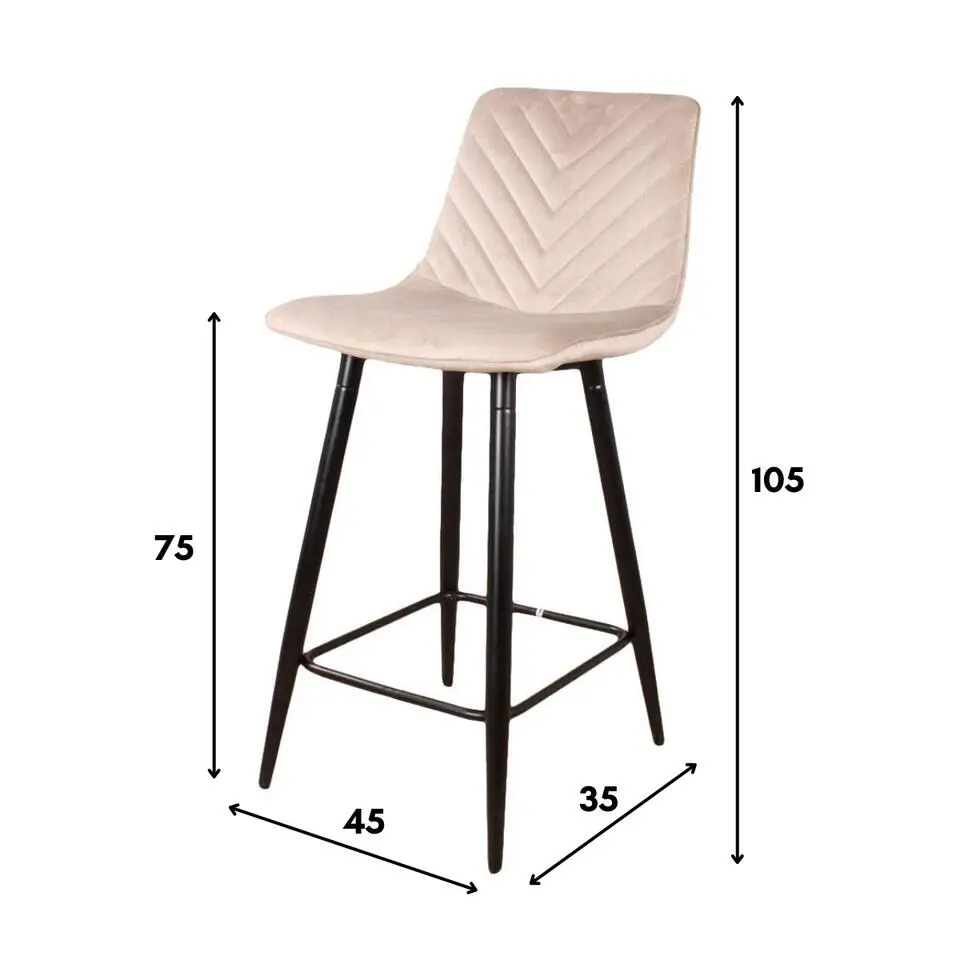 DS4U - Gaby barkruk velvet 75 cm 2.0 - zwart