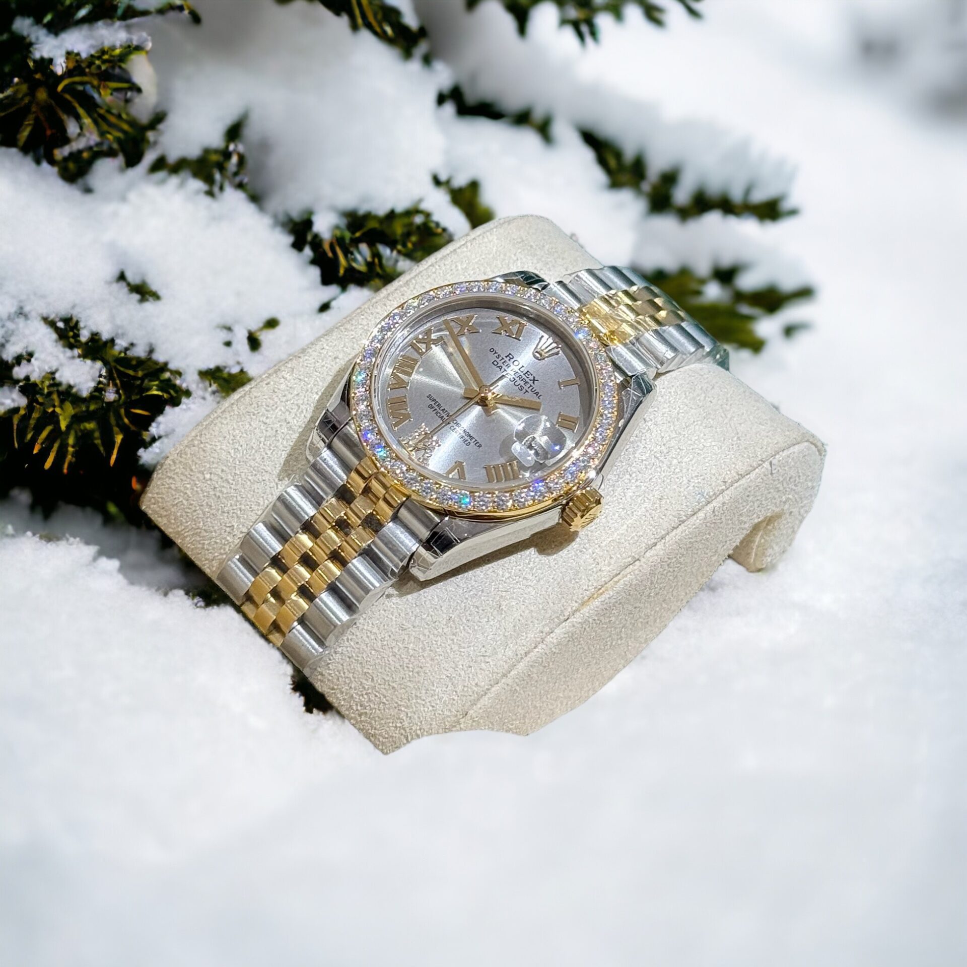 Rolex Datejust SS/YG Plated Silver Dial With Diamonds 31mm Jub AAA Replica