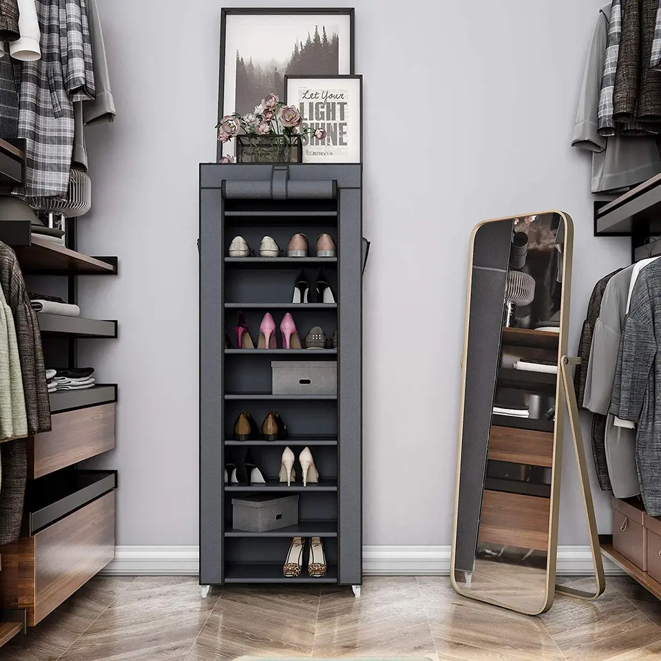 Schoenenkast - 10 Niveaus - tot 27 Paar Schoenen - 58x160cm - Grijs