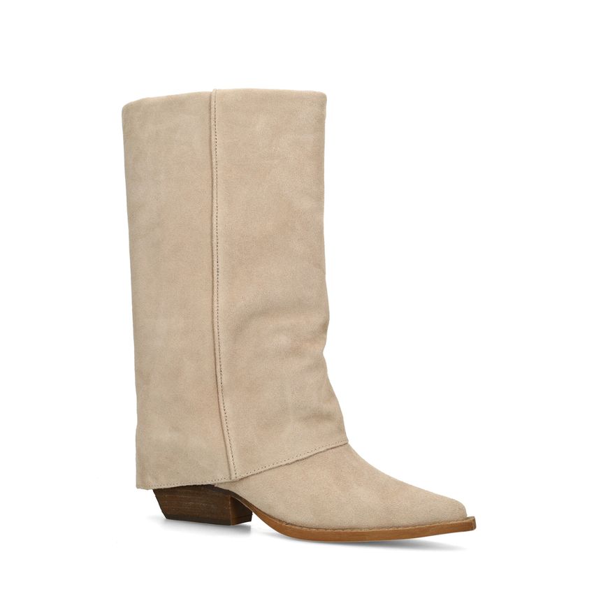 Manfield Beige suède laarzen met flap