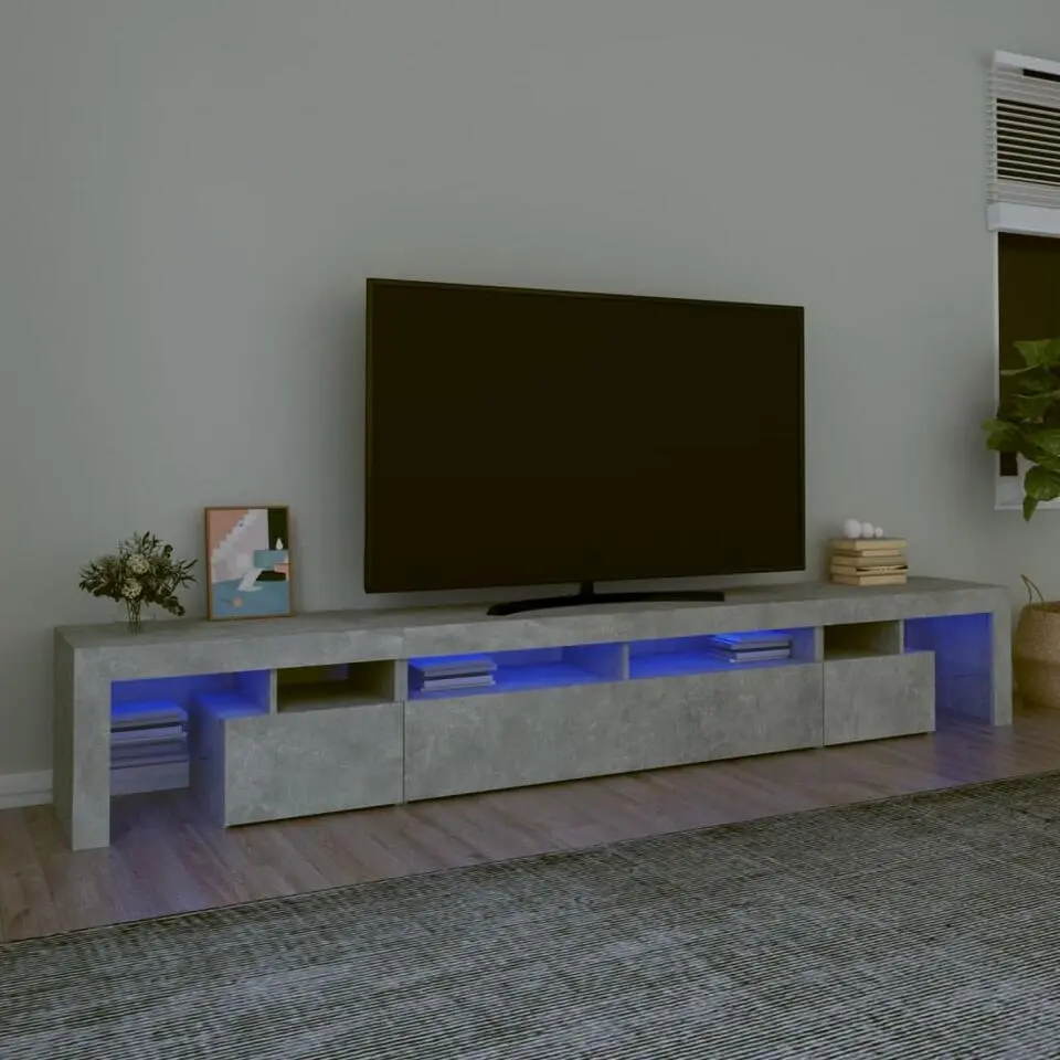 vidaXL - LED TV-meubel met 4 deuren en glas legplanken - Grijs - 260x36.5x40 cm
