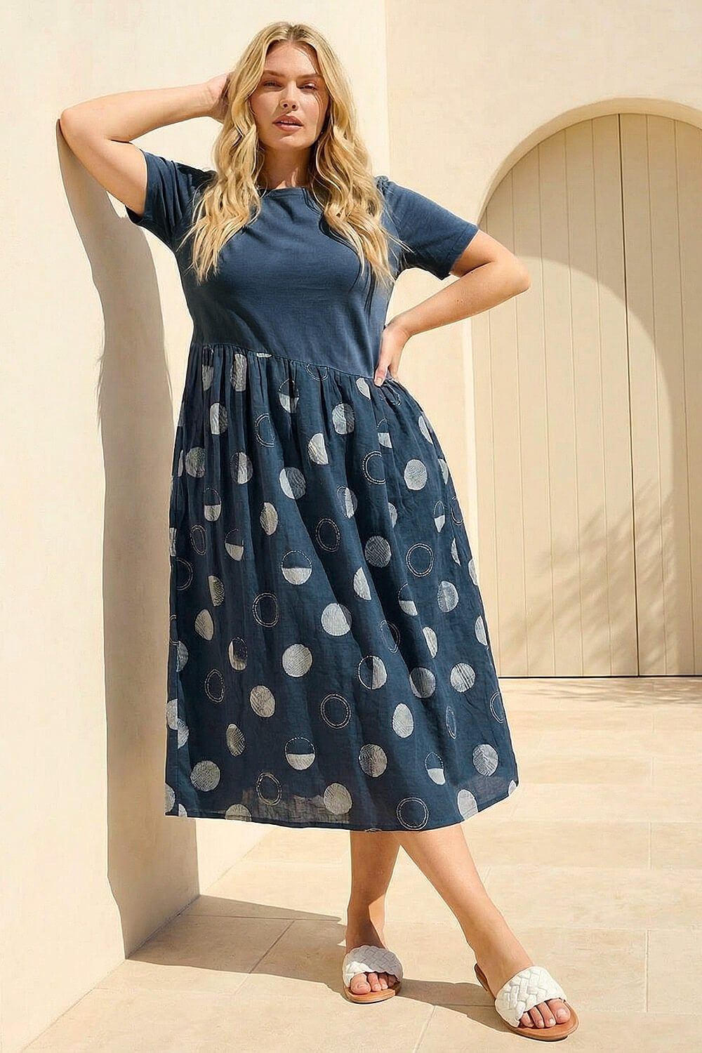 Roman Curve Asymmetric Waist Midi Dress