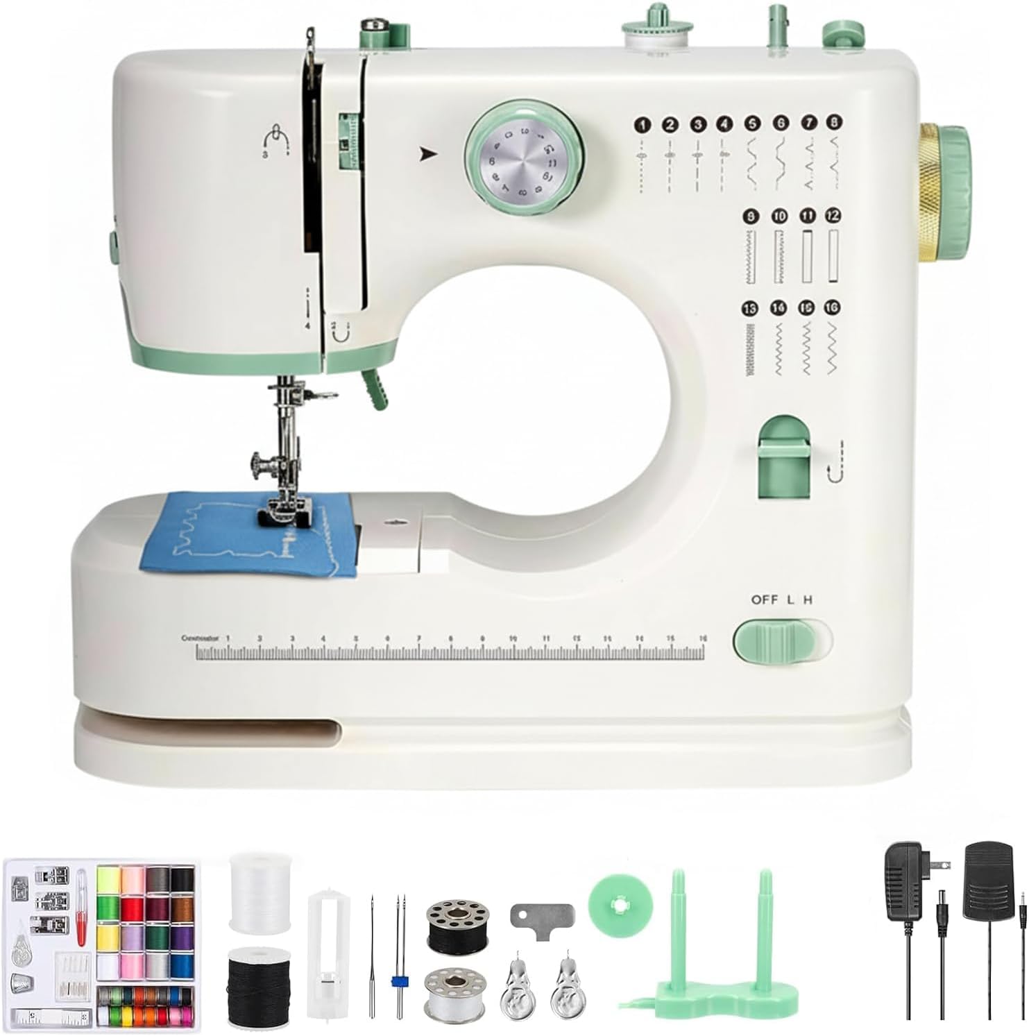 Sewing Machine for Beginners Twin Needles Sewing Machine and 16 Stitch Applications Household Electric for Beginners with Foot Pedal, 42poc Accessory Kit DIY Crafting(green)