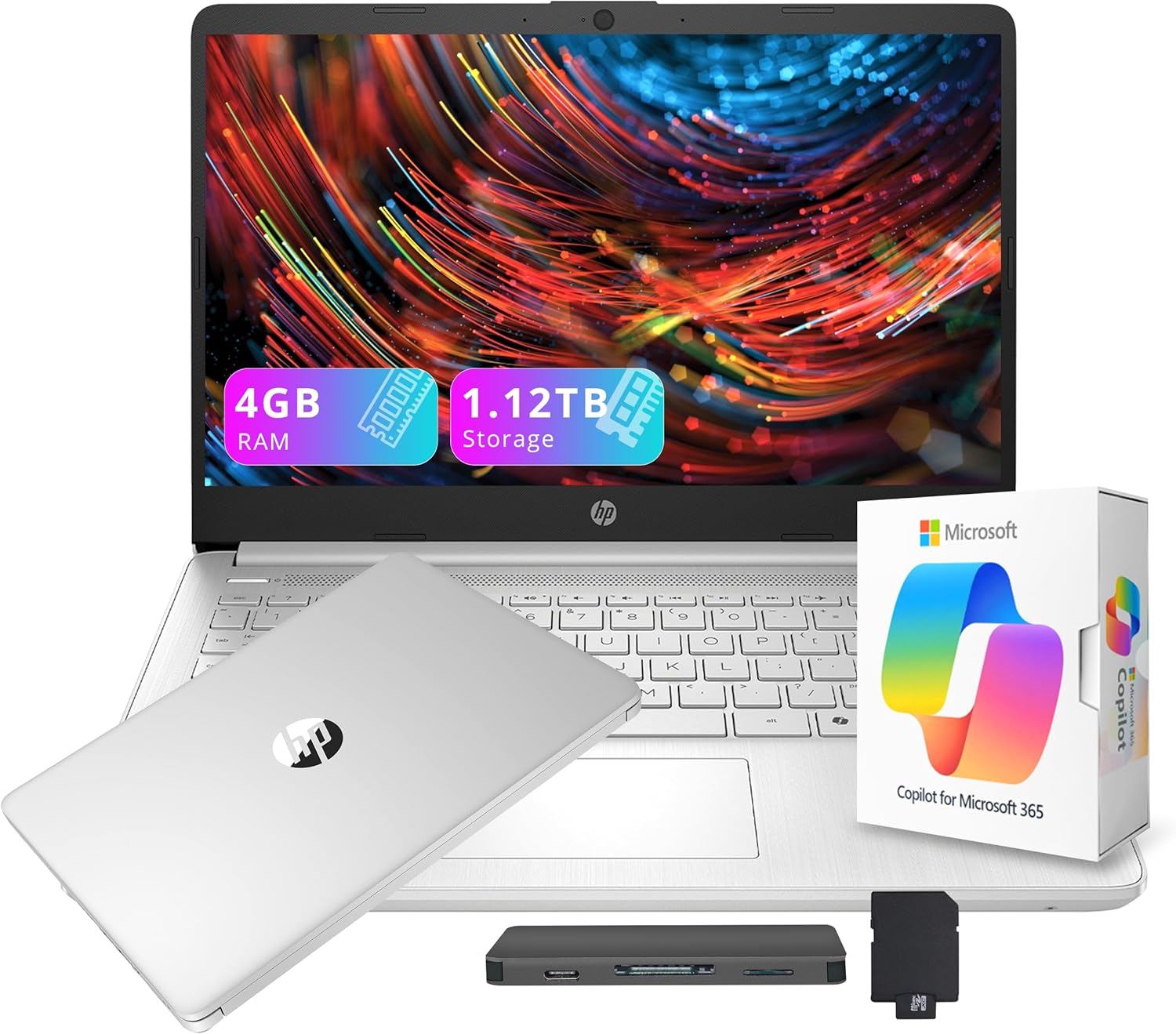 HP Stream 14 HD Laptop with AI Copilot, Intel Processor N150, 4GB RAM, 1.12TB Storage (128GB UFS + 1TB Docking Station Set), Intel Graphics, 1 Year Office 365, Wi-Fi 6, Win 11, Silver