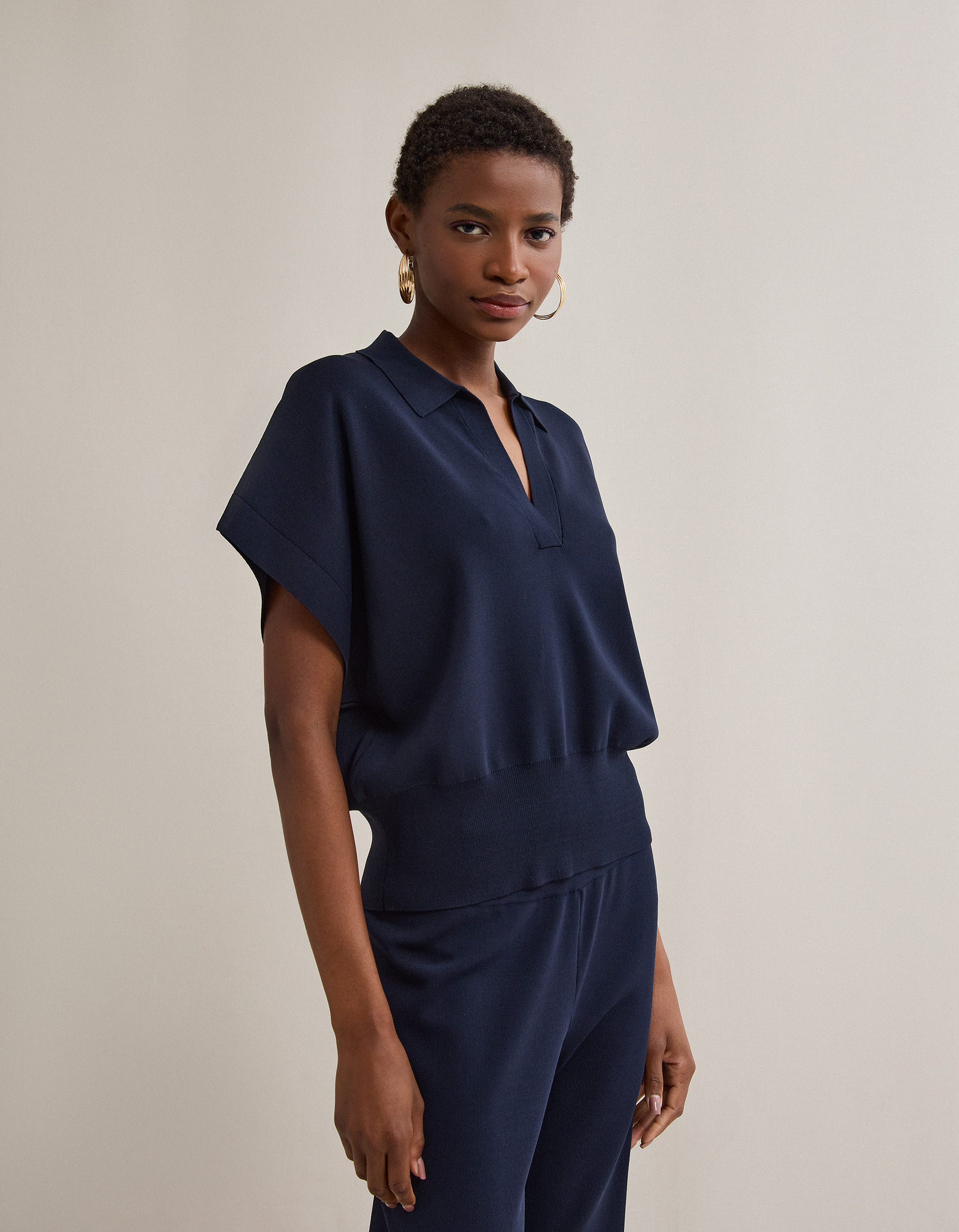 Polo de Malha, Mulher, Azul Escuro