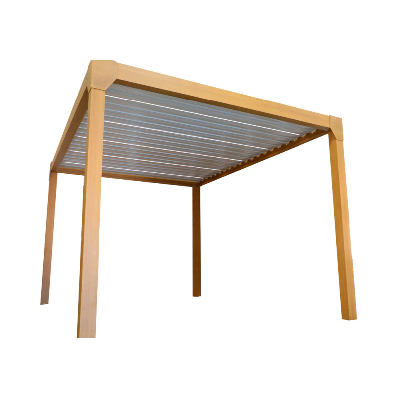 Pergola bioclimatique motorisée Solyola LDD aspect bois 4 x 3 x 2,5 m