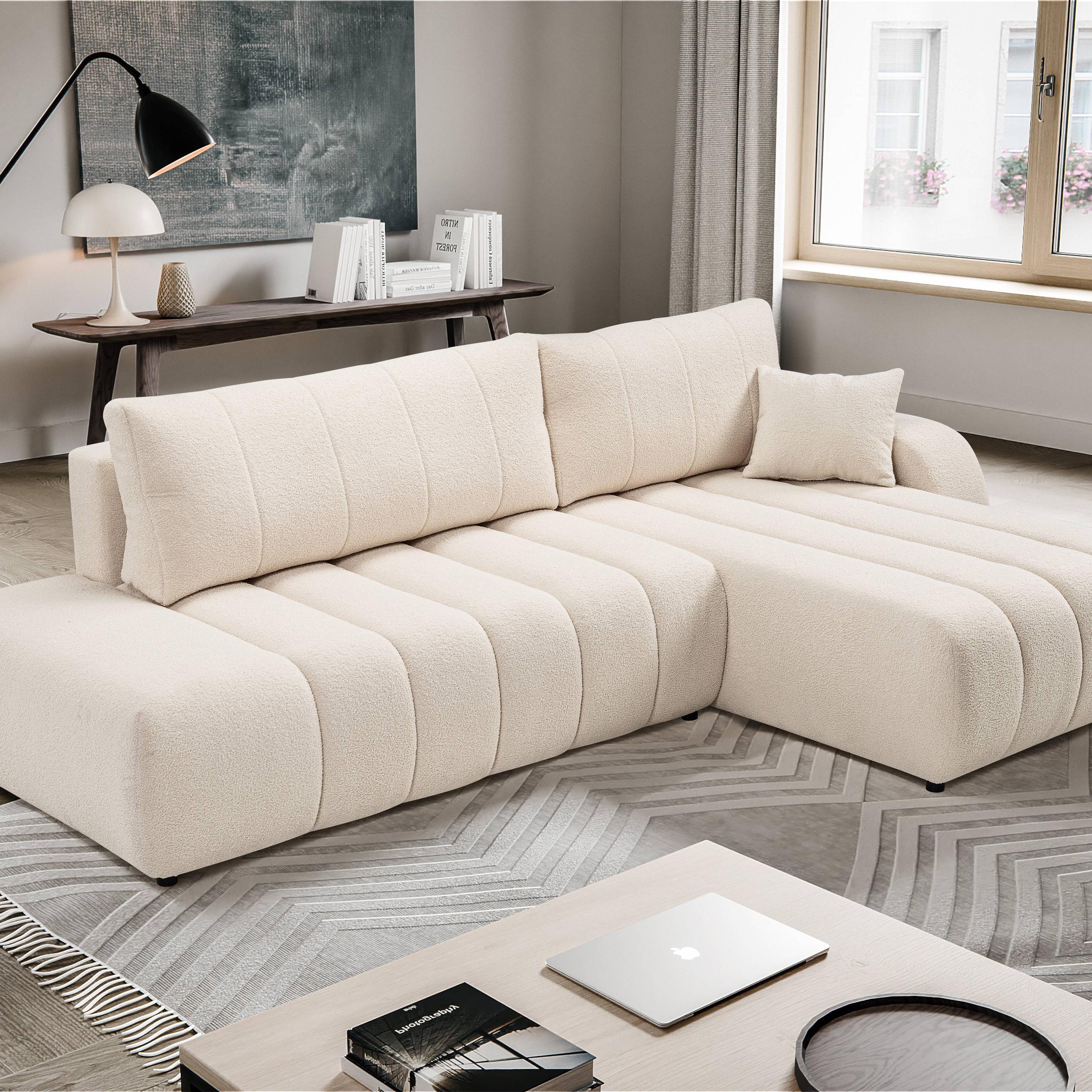 by fonQ Bree Hoekbank Rechts met Slaapfunctie - Bouclé - Crème