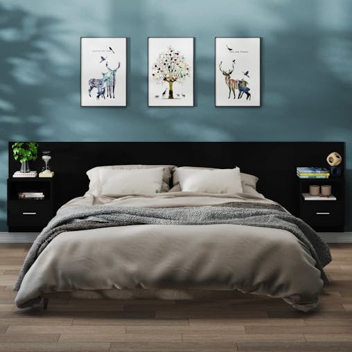 NNEVL Wall-mounted Bedside Cabinets 2 pcs Black