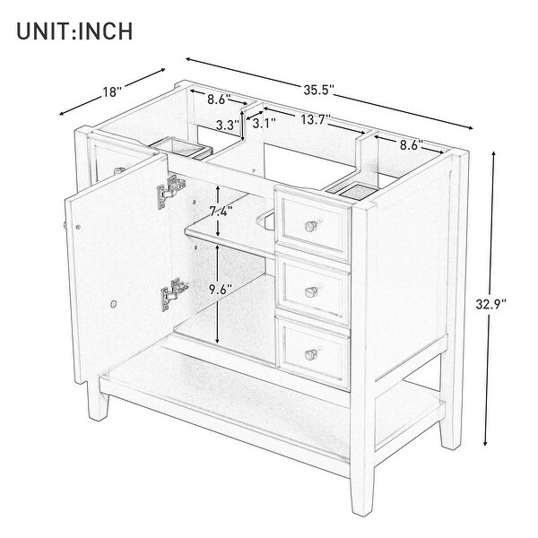 36" Bathroom Vanity with Cabinet and Three Drawers