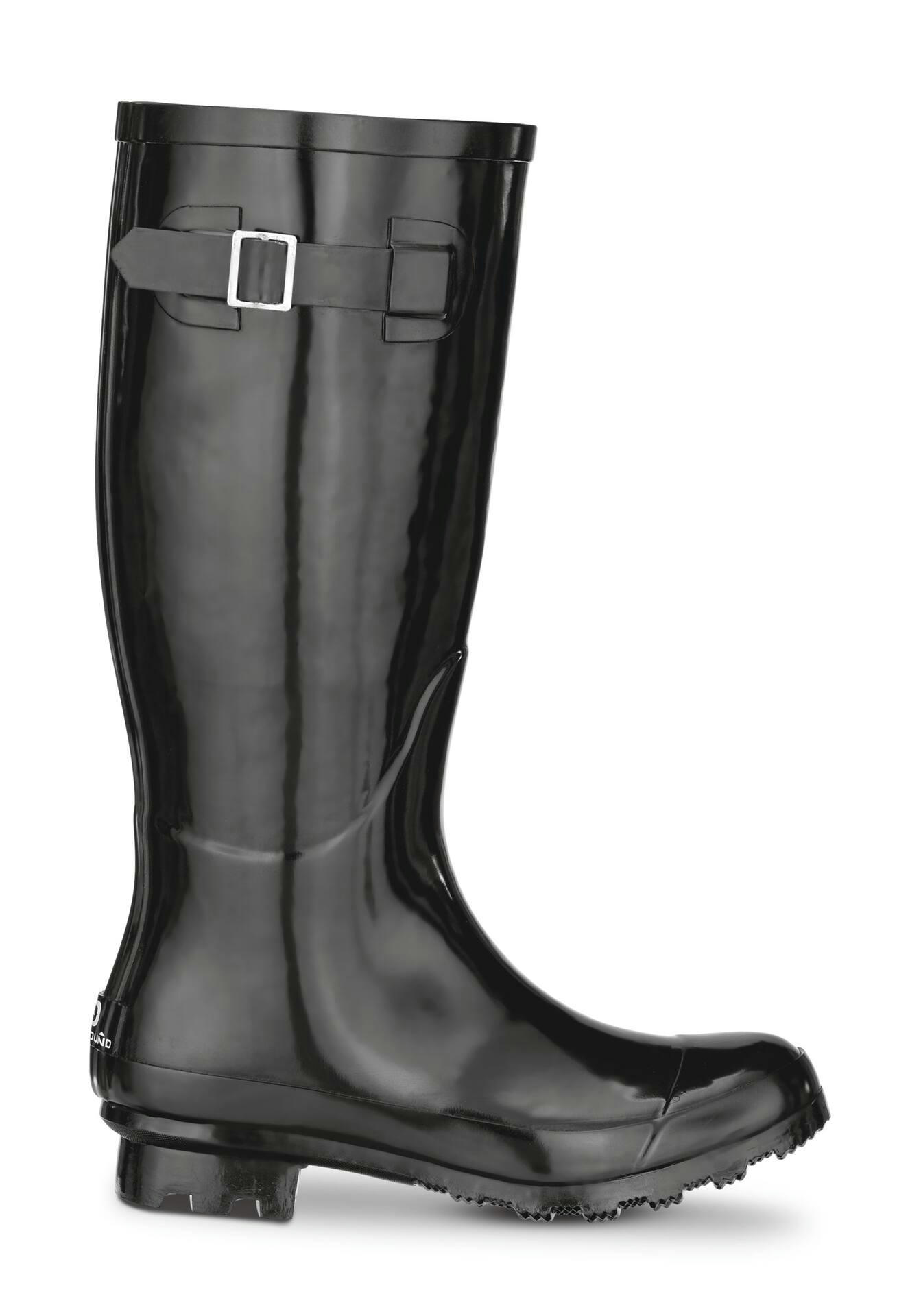 Women's Waterproof Rubber Rain Boots with Strap, Durable Outsole, Black