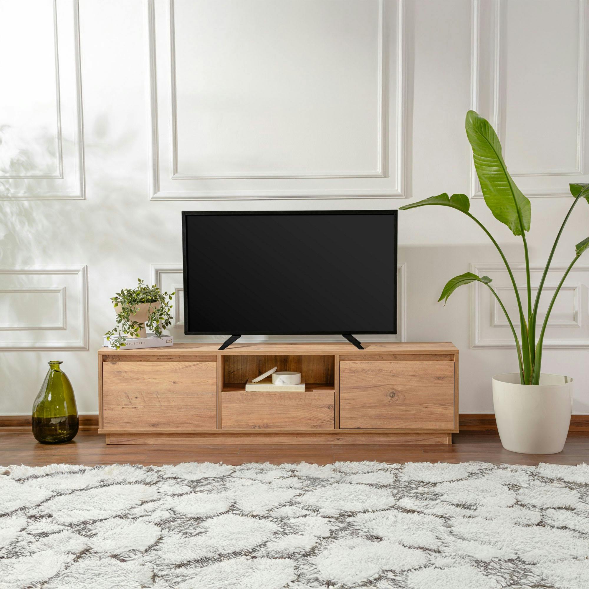 Meuble TV avec rangement - finition effet pin MARFA