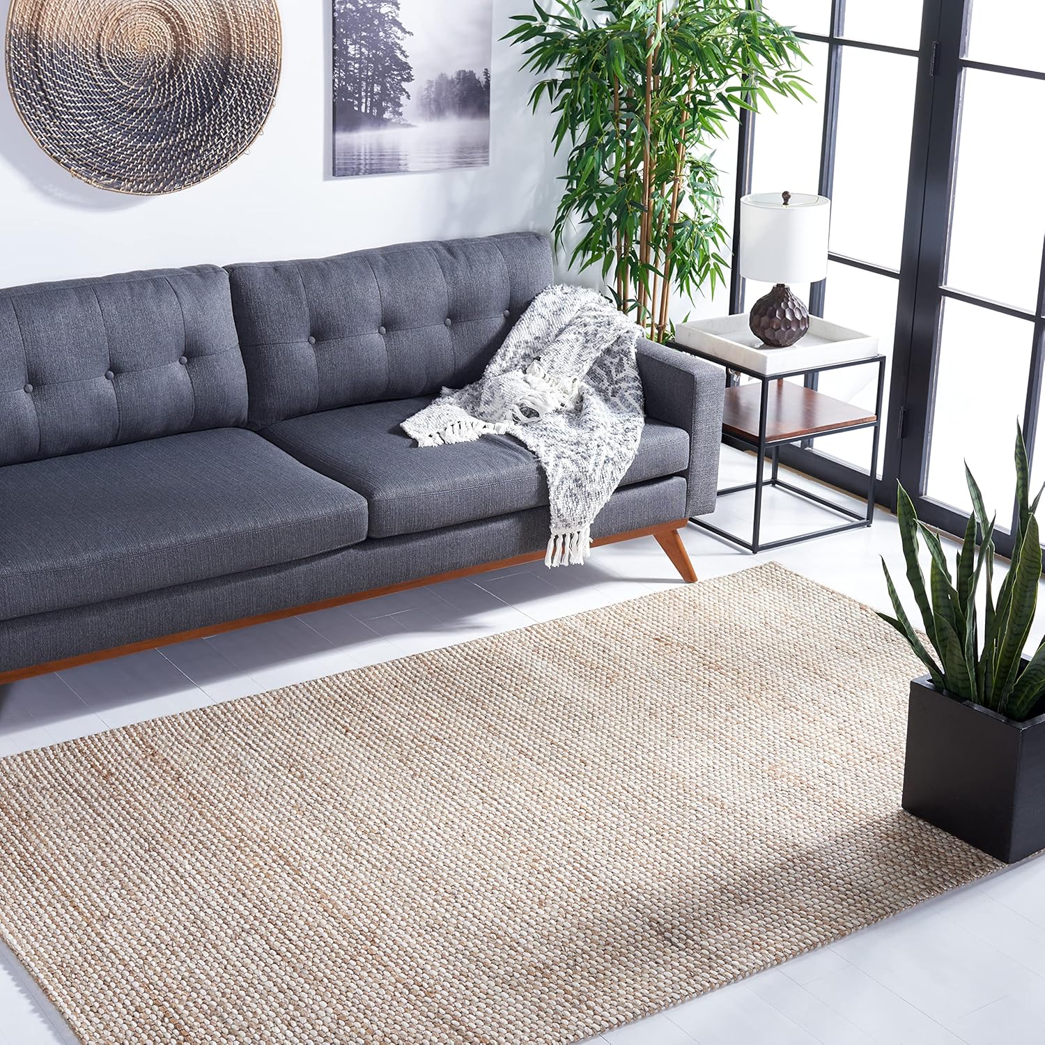 SAFAVIEH Natural Fiber Collection 8' x 10' Natural / Beige NFB553B Handmade Wool & Jute Living Room Dining Bedroom Area Rug
