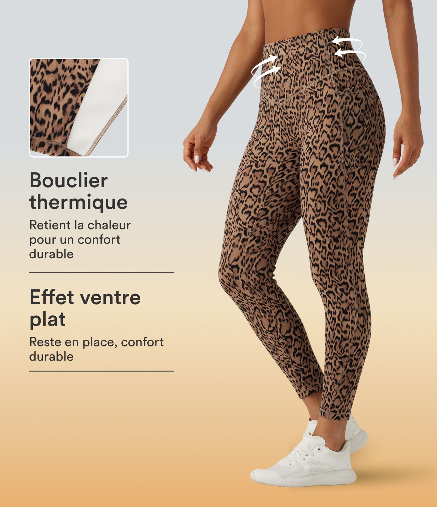 Legging de sport Halara UltraSculpt™ imprimé léopard, taille haute gainant et doublé polaire avec poches