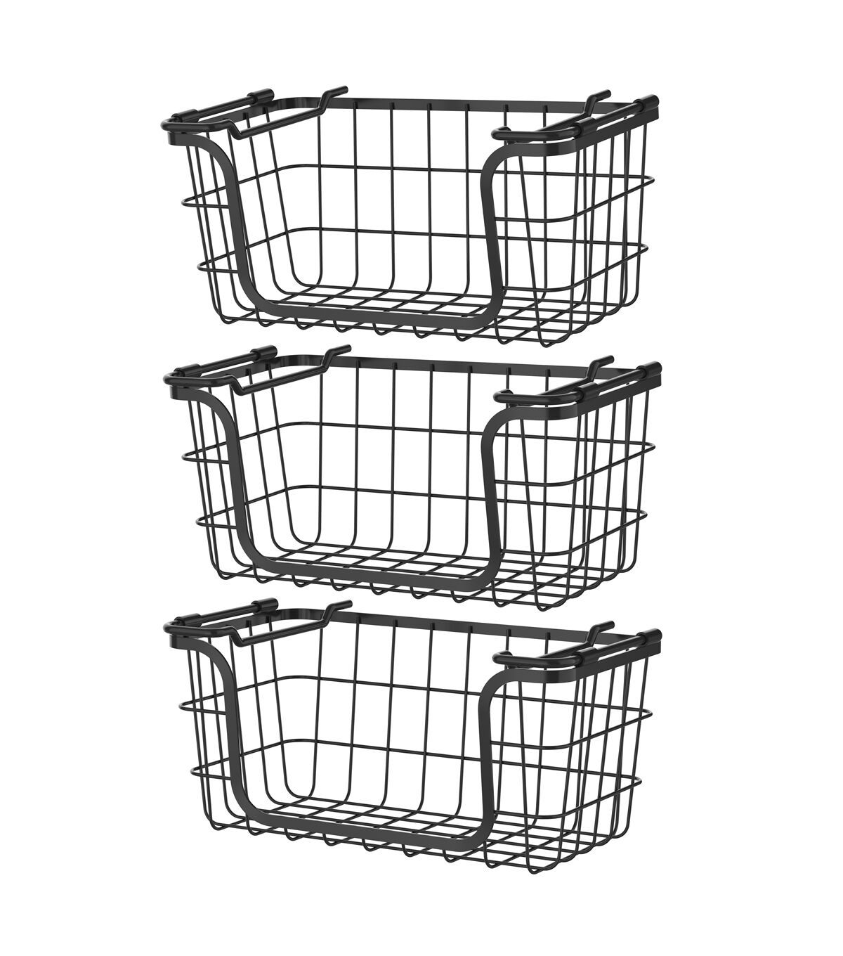 Oceanstar 12.5 x 6 Black Stackable Metal Wire Storage Baskets 3pk