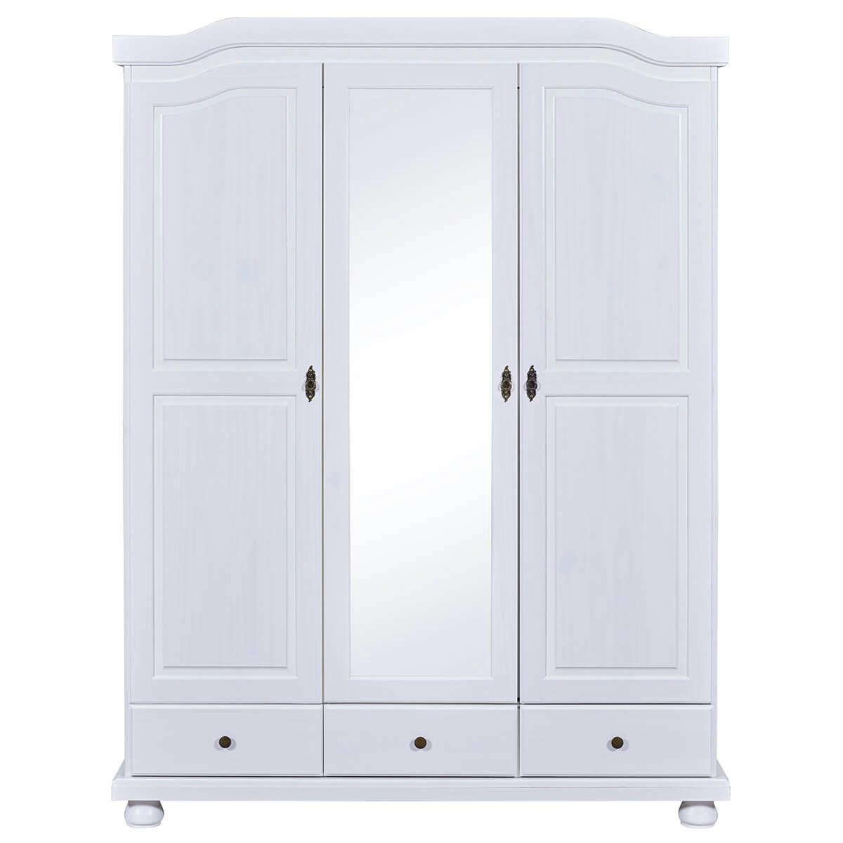 NEDER - Armoire  3 portes avec penderie bois massif vernis blanc