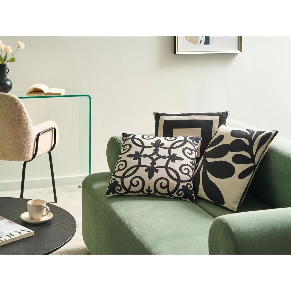 MERBAU - Sierkussen set van 3 - Beige/Zwart - Katoen