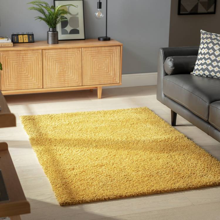 Habitat Cosy Mustard Shaggy Rug - 80x150cm