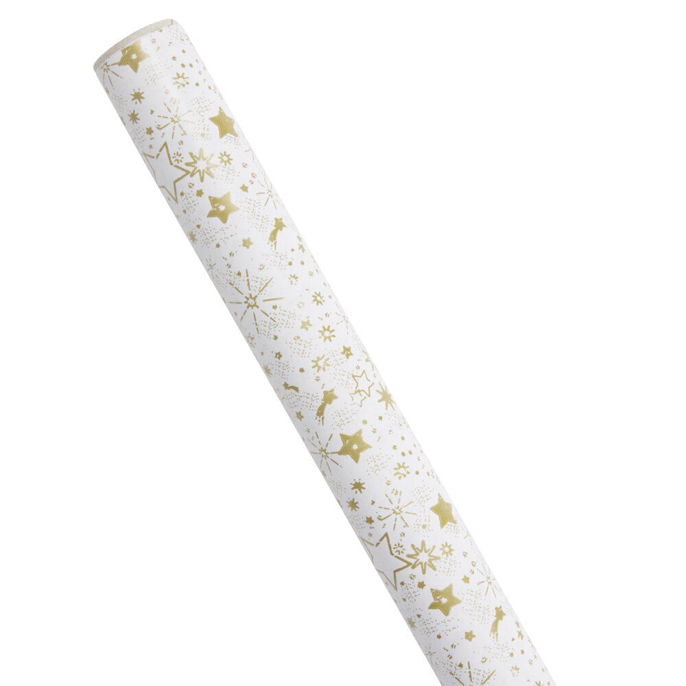 Papier cadeau No&euml;l rouleau x3 avec 20 étiquettes autocollantes dorées