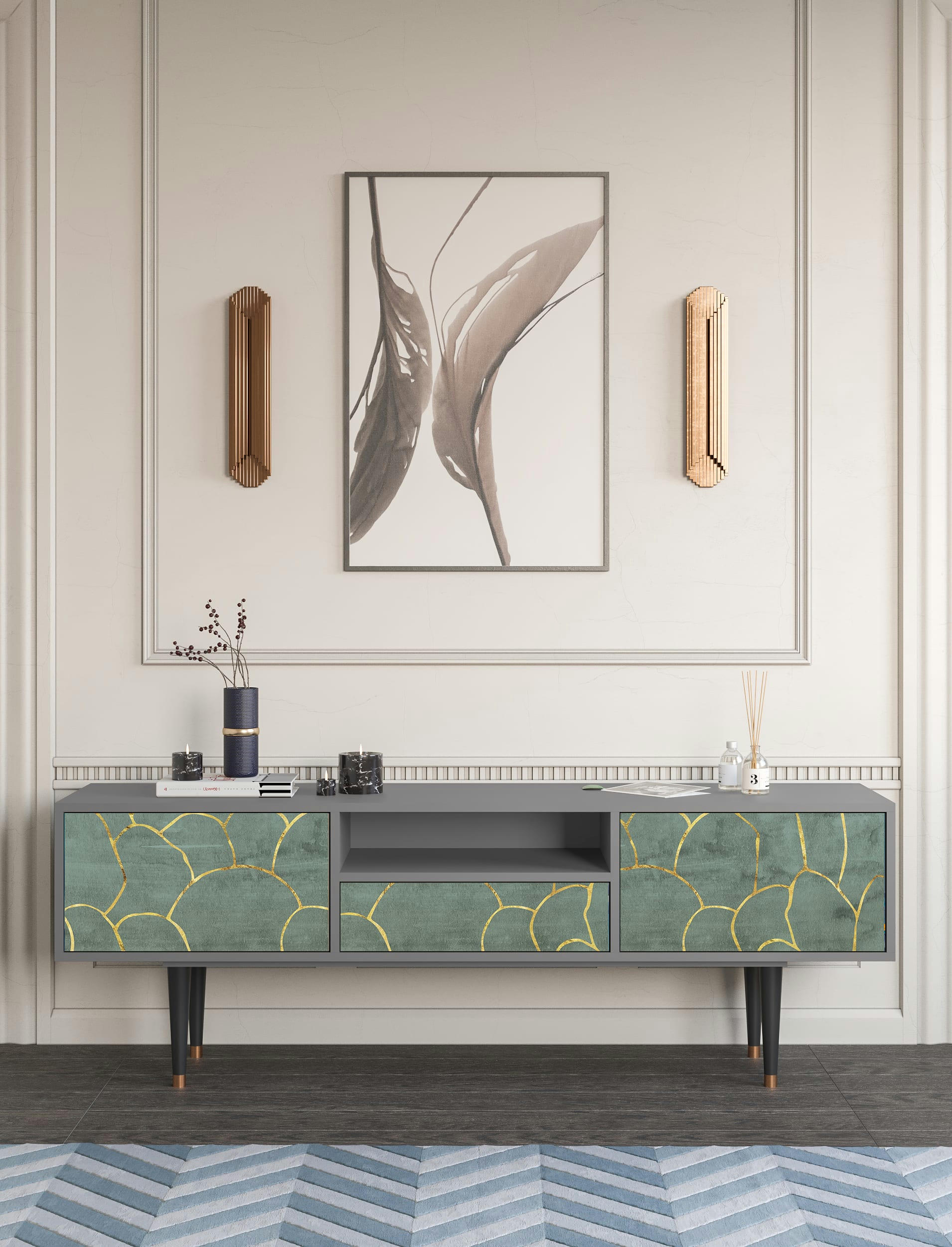 MAGNIFICENT WATER LILY - Meuble TV  bleu-vert 1 tiroir et 2 portes L 170 cm