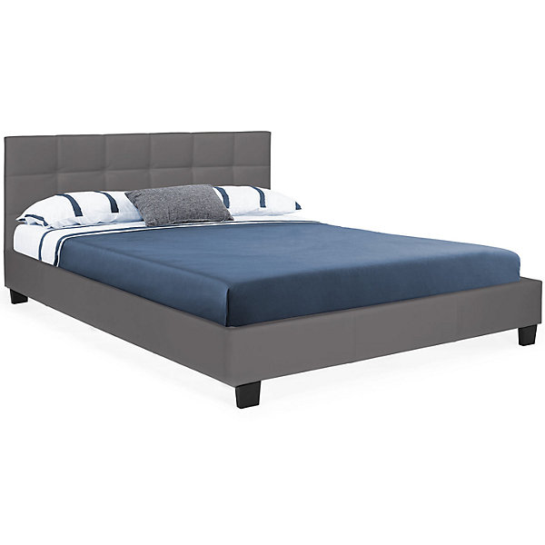 Lit double CHARLOTTE avec tête de lit et sommier 140 x 190 cm PVC gris