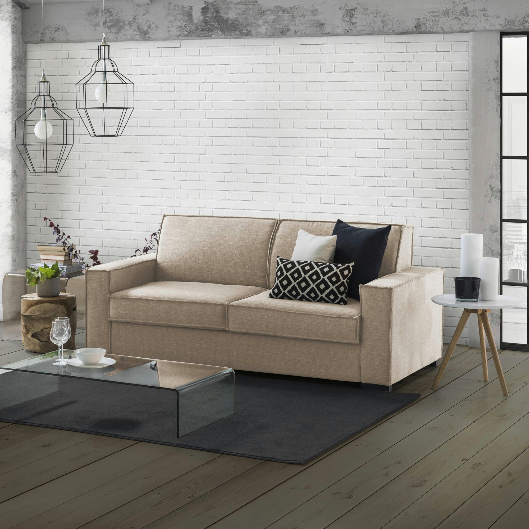 DAABIZ - Canapé-lit 3 places en tissu beige