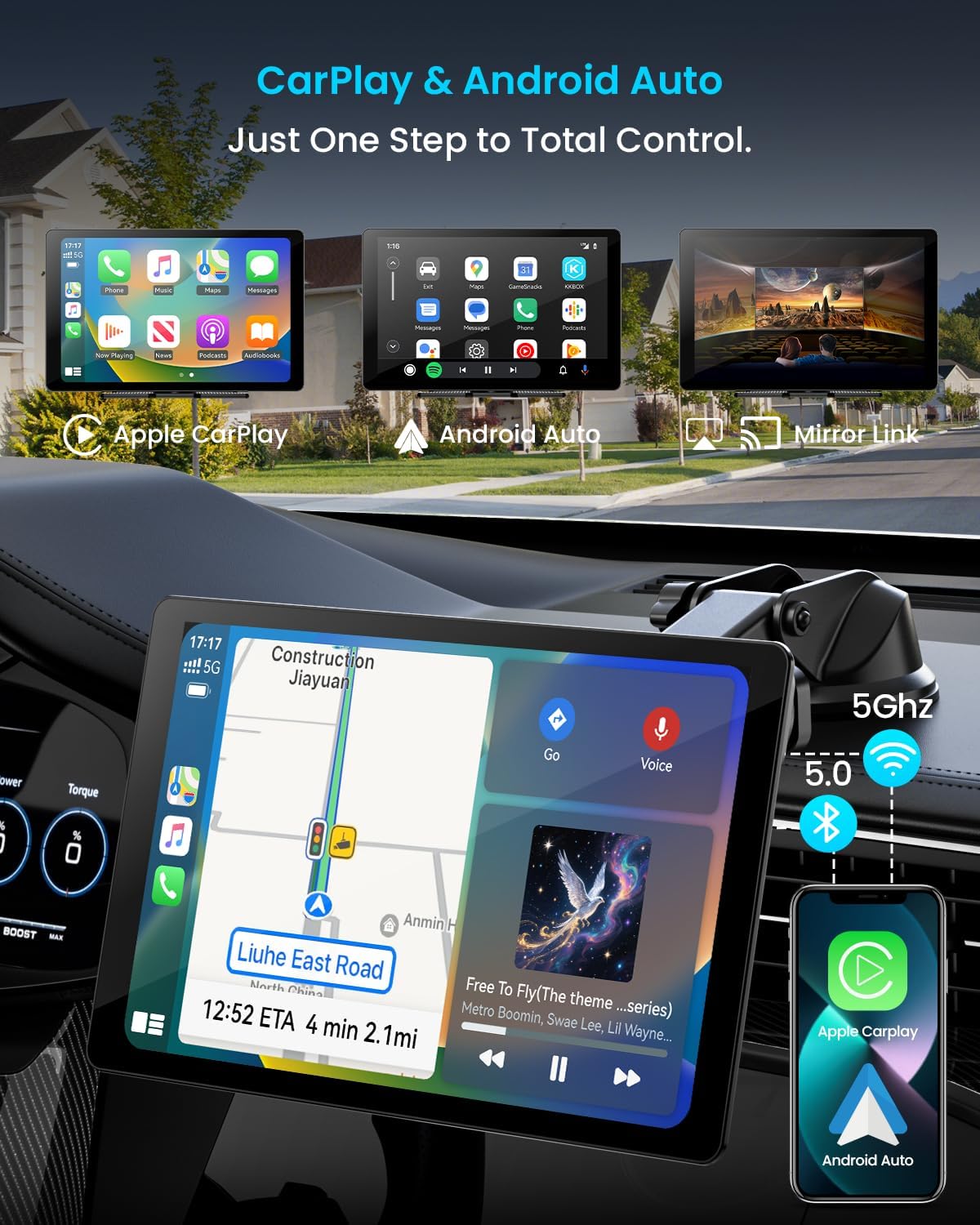 11 Extra Large Wireless Apple CarPlay Screen for Car – Ultra-Slim 0.16 Inch Touchscreen Car Stereo with Android Auto  4K Dash Cam  1080p Backup Camera  GPS  Mirror Link  Voice Control