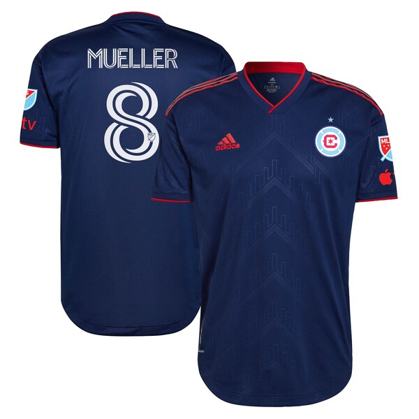 Chris Mueller Chicago Fire adidas 2024 Water Tower Kit Authentic Player Jersey - Blue