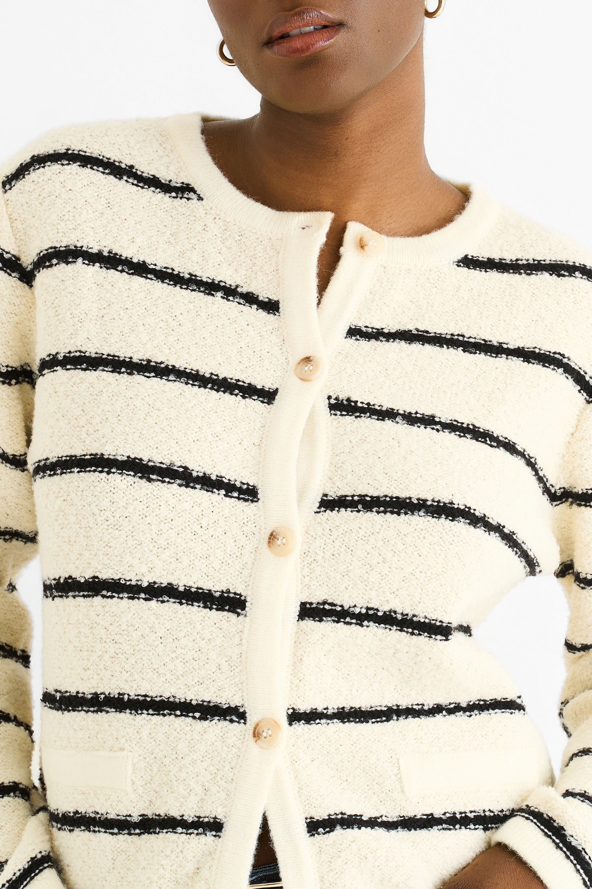 Gini London Cream Stripe Military Crop Knit Cardigan