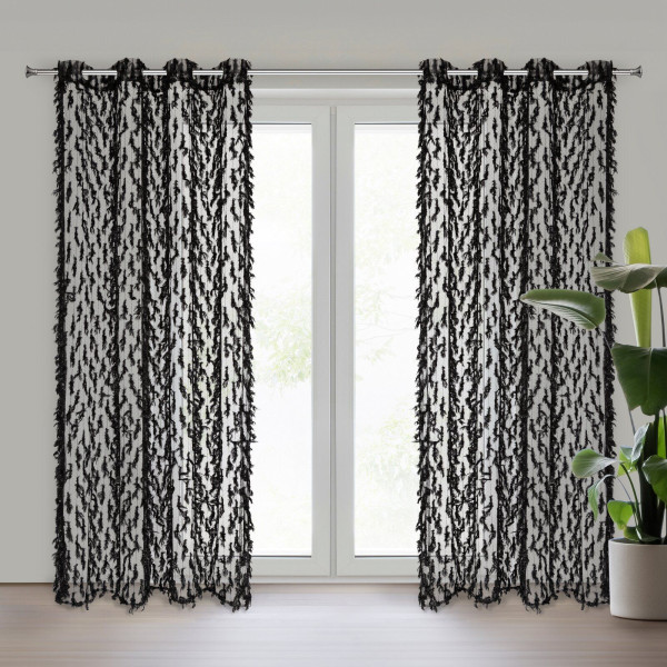 Zasłona Victoria 140x250 cm czarna przelotki z frędzlami elegancka