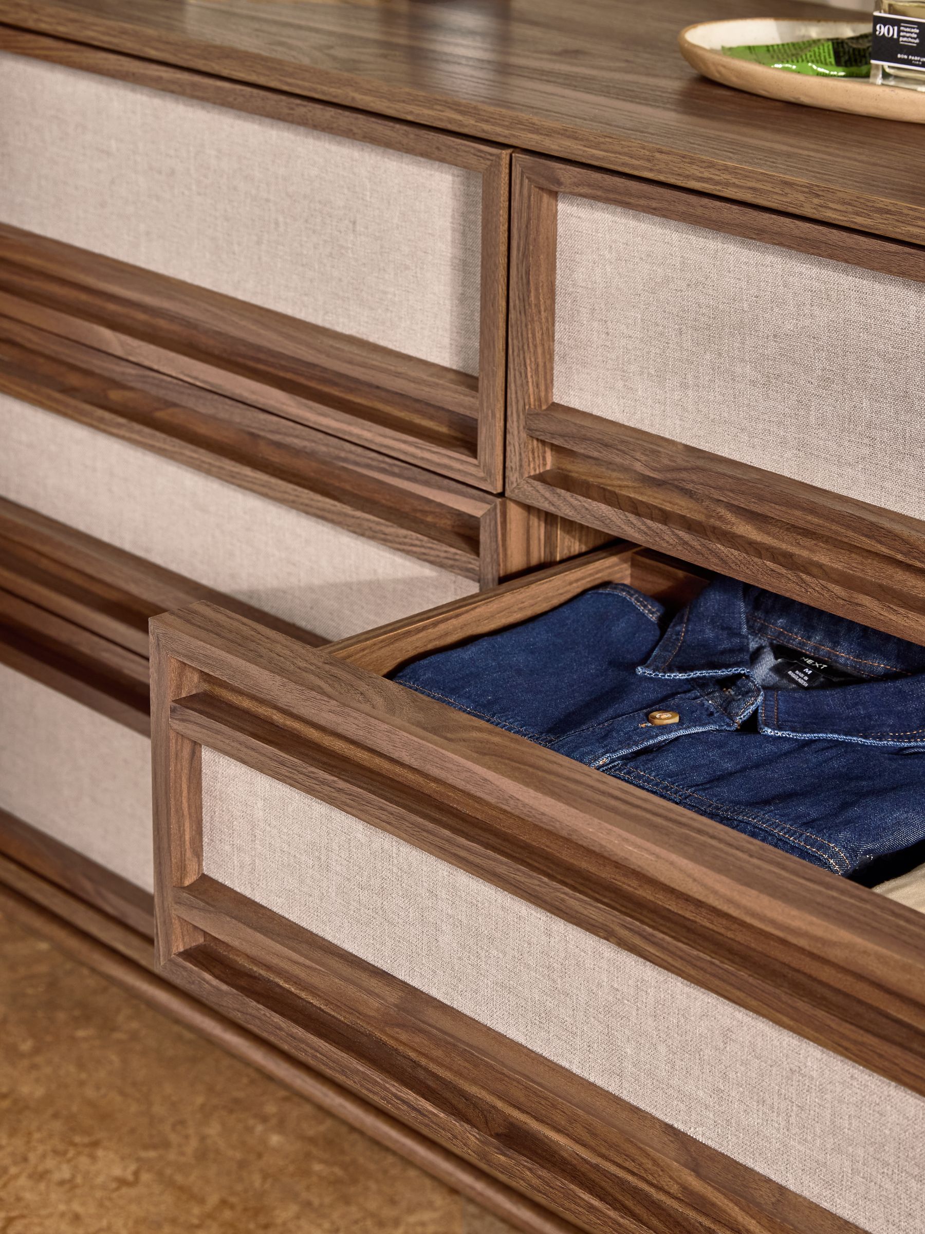 Almelo 6 Drawer Wide Chest in Dark Wood Effect