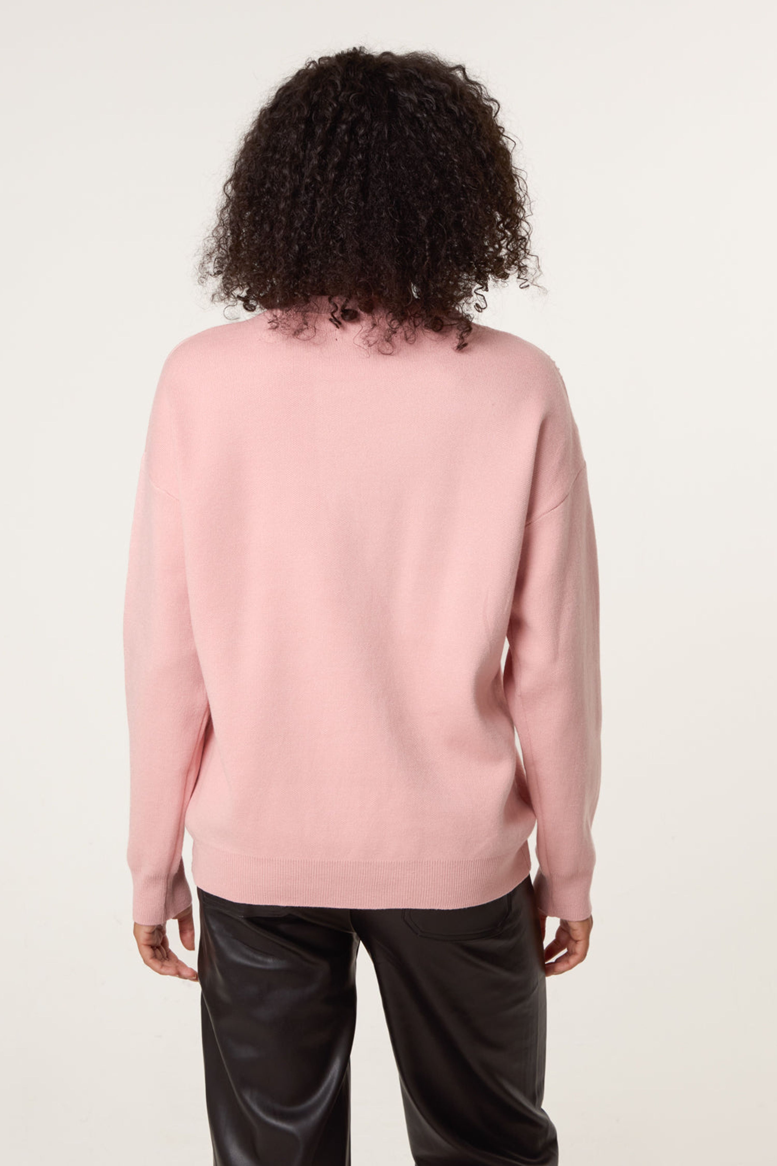 Blue Vanilla Pink Diamante And Pearl Bow Knit Jumper