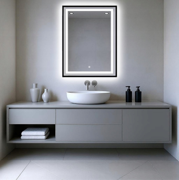 Lustro Led 110x120 Cob 608 Diod 3 Barwy W Czarnej Ramie Aluminum   Włącznik