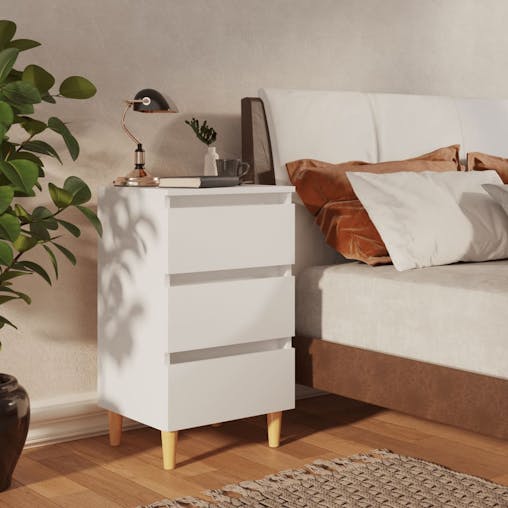 NNEVL Bed Cabinets with Solid Wood Legs 2 pcs White 40x35x69 cm