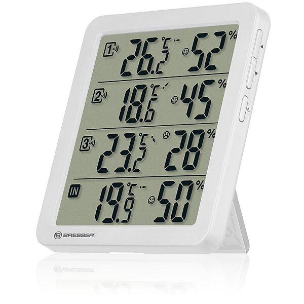 Bresser Thermo-Hygromètre Ensemble avec 3 Capteurs Sans Fil Température Humidité Affichage Alarme