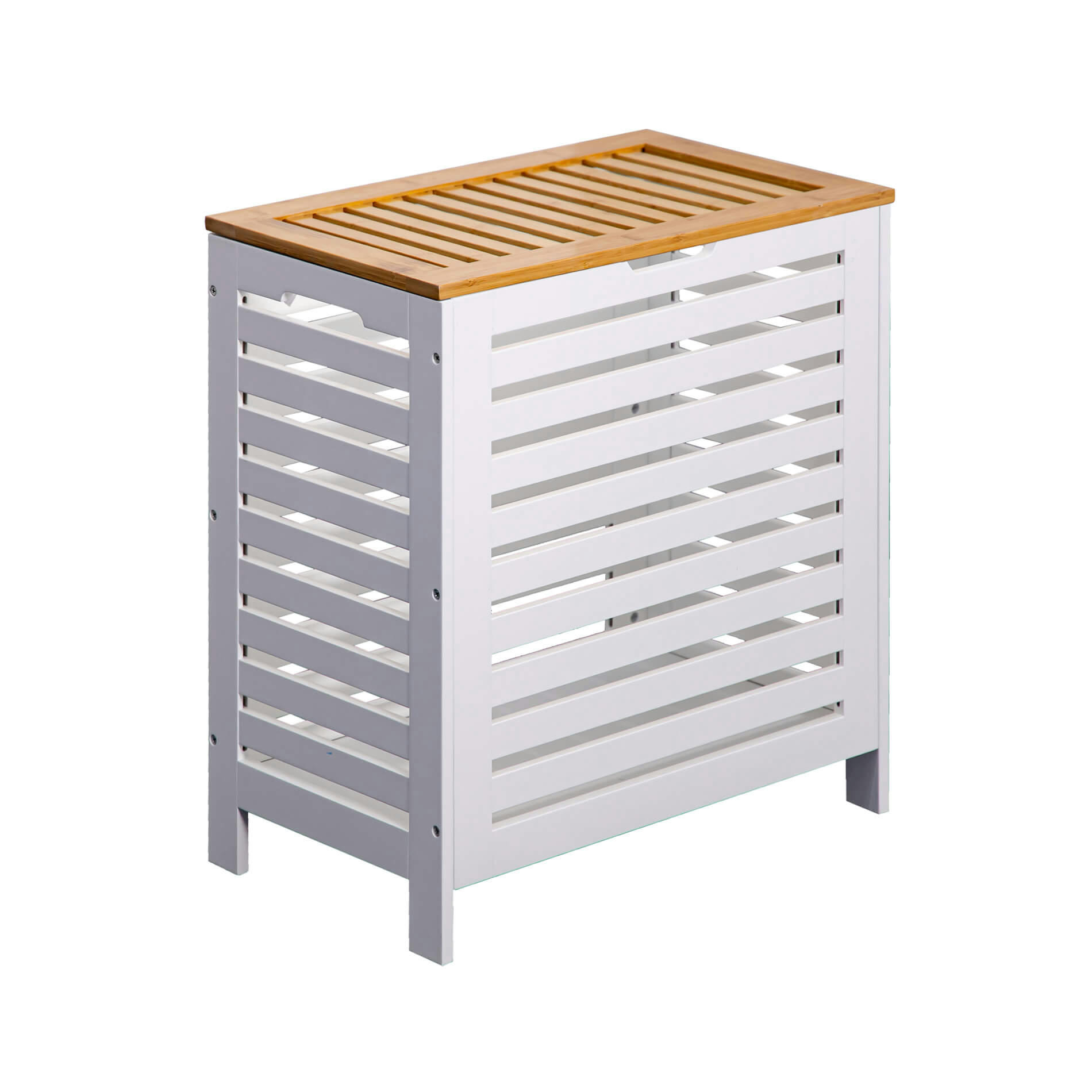 EASY LIFE - Panier à linge avec couvercle en bambou et mdf blanc et marron