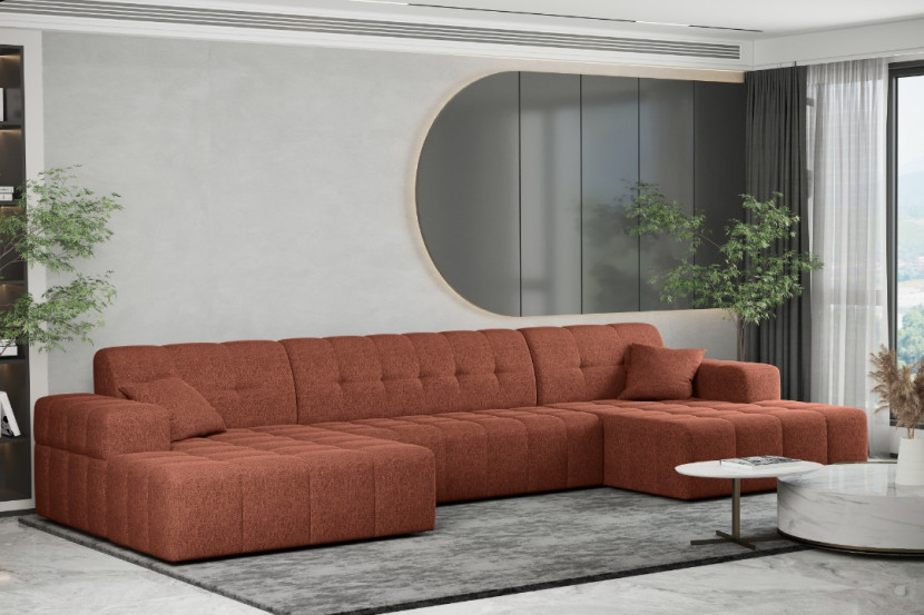 Sofa w kształcie U NIMES narożnik, tkanina Verita Miedziany