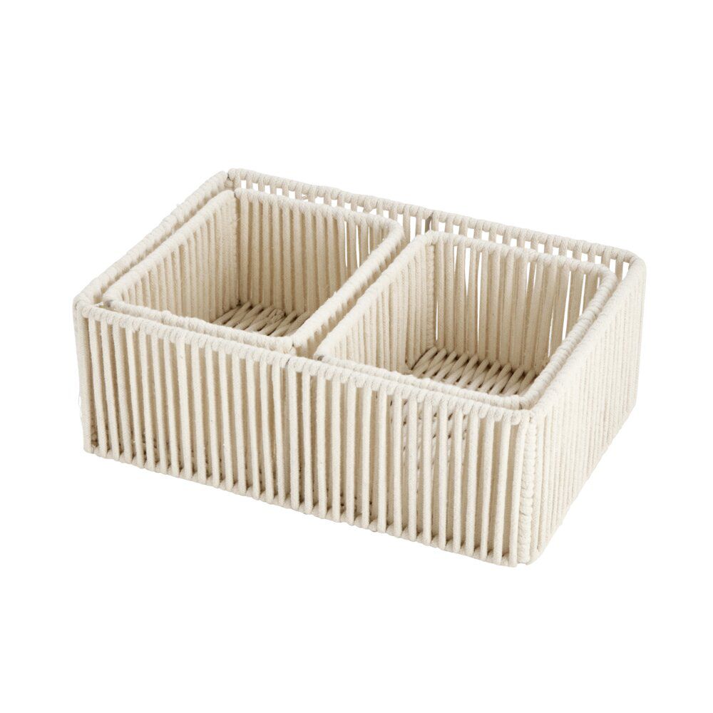Panière pliante x3 cordage laine bouclée beige 1x 32x11xH22cm et 2x 18x9,5xH14cm